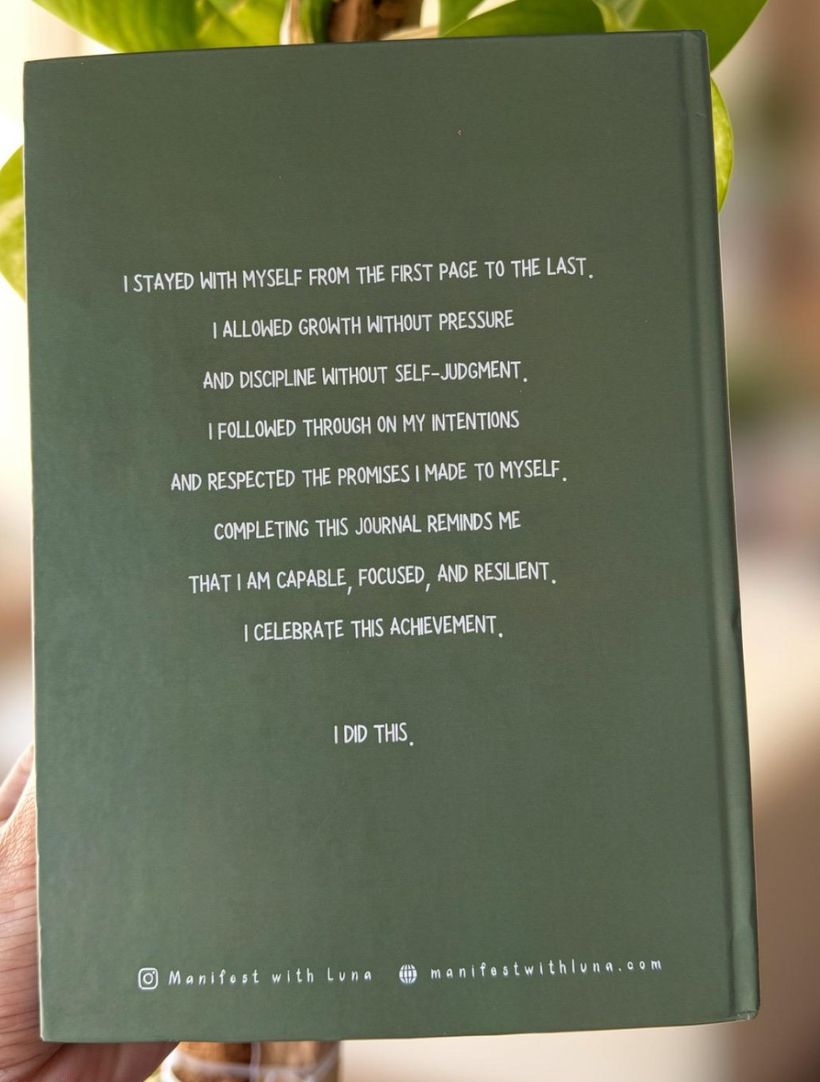 The back cover of the journal with the closing affirmation ending in I did this